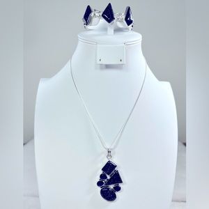 Blue Sunstone 925 Geometric Pendant & Bracelet ONLY